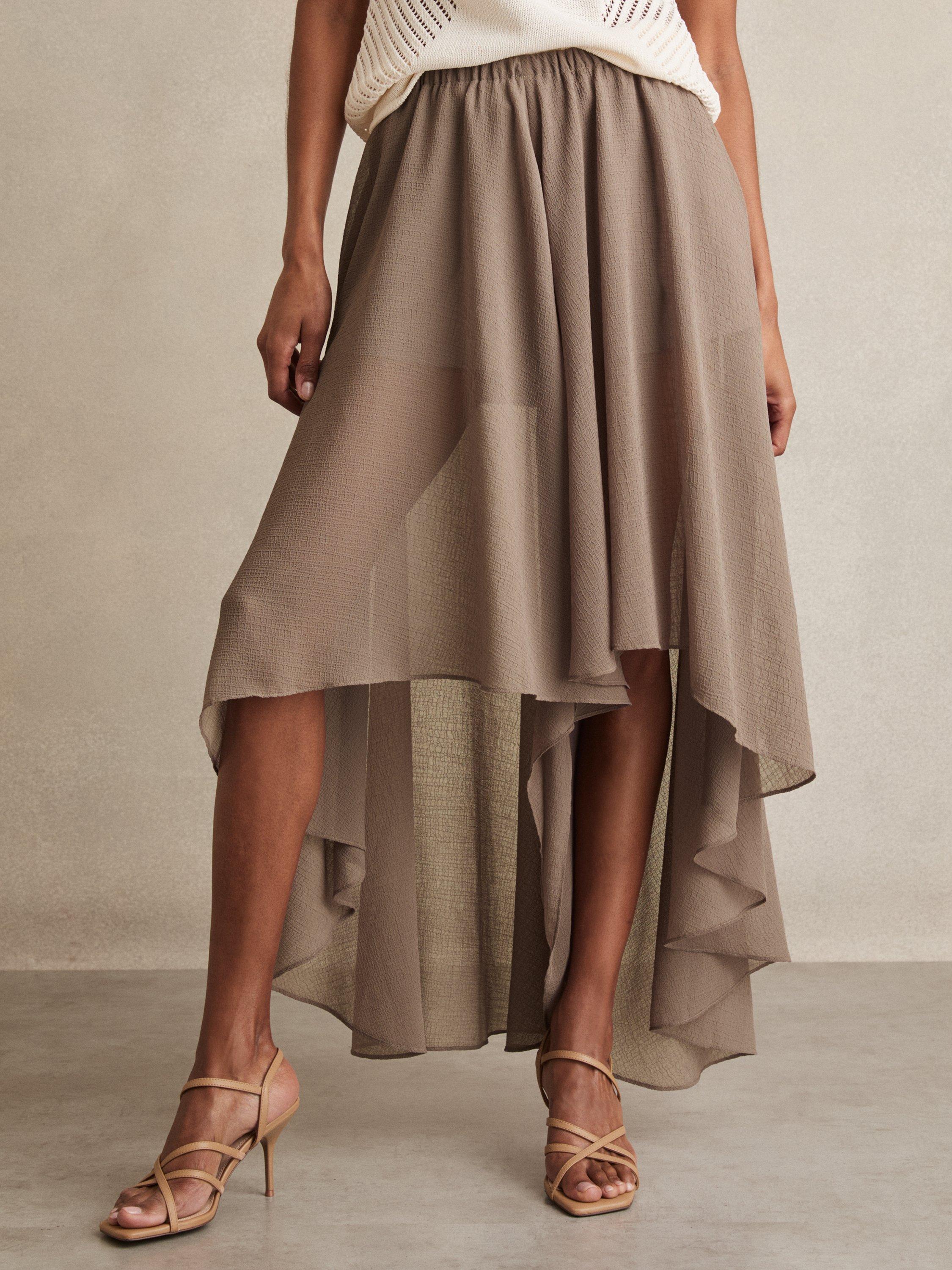 Product image 4 of 5, which shows Reiss Lucie Mini Shorts and Sheer Overlay, Mink Neutral, 6