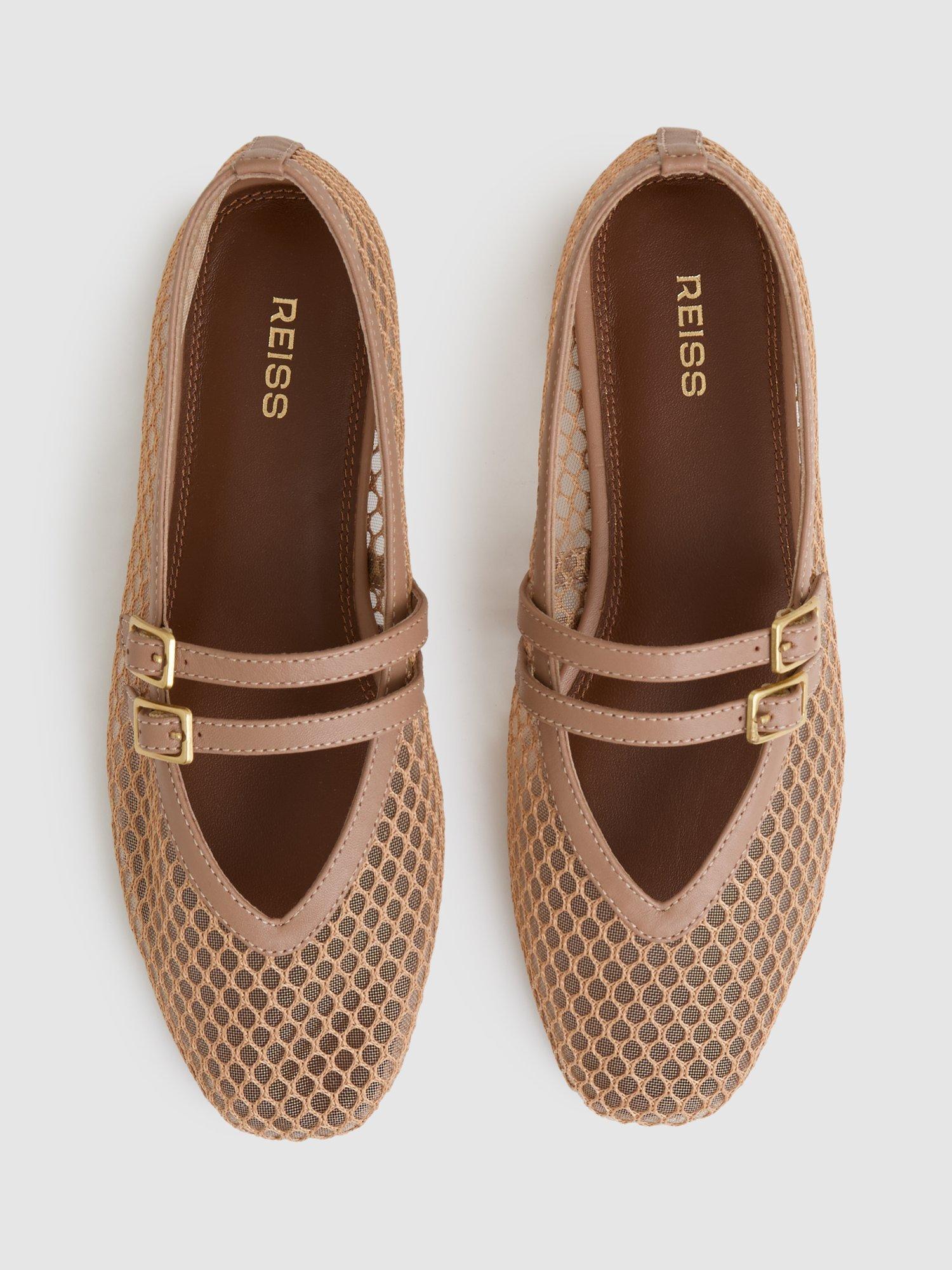 Product image 4 of 5, which shows Reiss Elspeth Mary Jane Flat Shoes, Neutral, 3