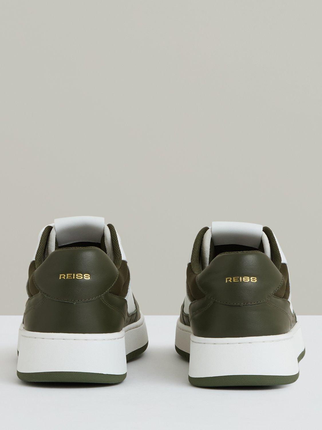 Product image 5 of 5, which shows Reiss Astor Leather Colour Block Trainers, Khaki/White, 3