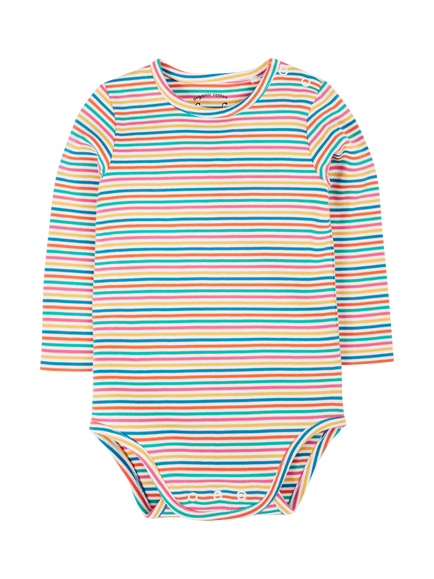 Frugi Baby Betty Cotton Long Sleeved Bodysuit, Multi Stripe, Multi Stripe