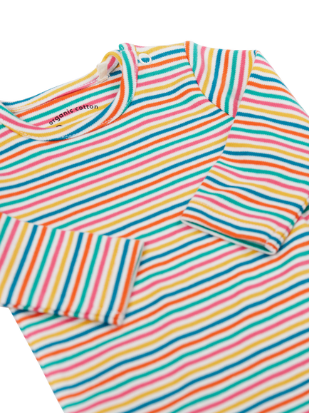 Frugi Baby Betty Cotton Long Sleeved Bodysuit, Multi Stripe - view 2, Multi Stripe
