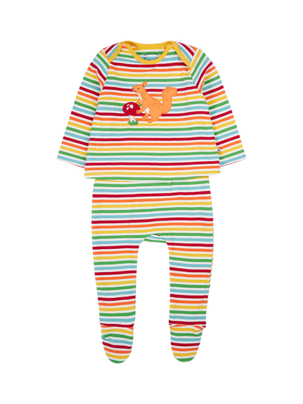 Frugi Kids' Brook Cotton Long Sleeved Footed Babygrow, Rainbow/Squirrel, Rainbow/Squirrel