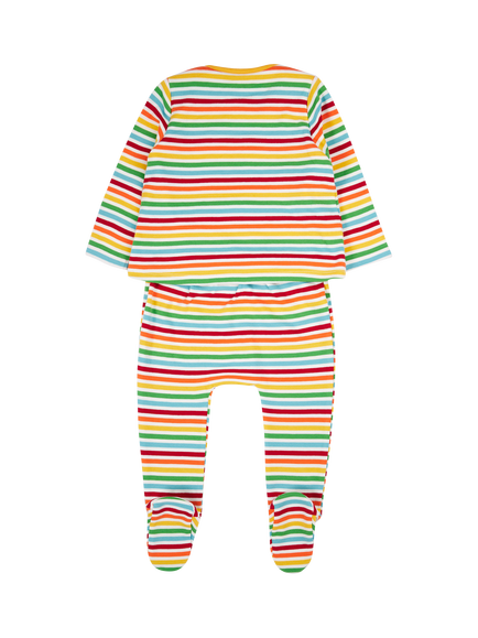 Frugi Kids' Brook Cotton Long Sleeved Footed Babygrow, Rainbow/Squirrel - view 2, Rainbow/Squirrel