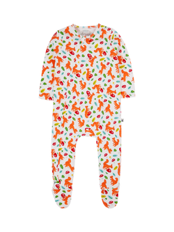 Frugi Kids' Cotton Kimono Zip Babygrow, Squirrel Friends, Squirrel Friends
