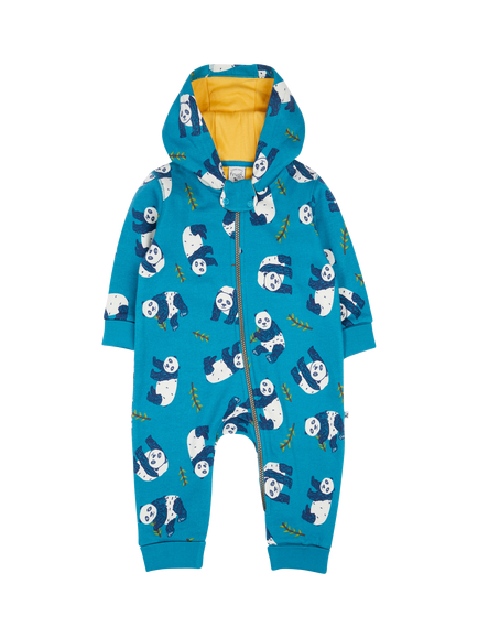 Frugi Baby Cotton Long Sleeved Snuggle Suit, Panda Pals, Panda Pals