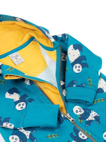 Frugi Baby Cotton Long Sleeved Snuggle Suit, Panda Pals - view 2, Panda Pals