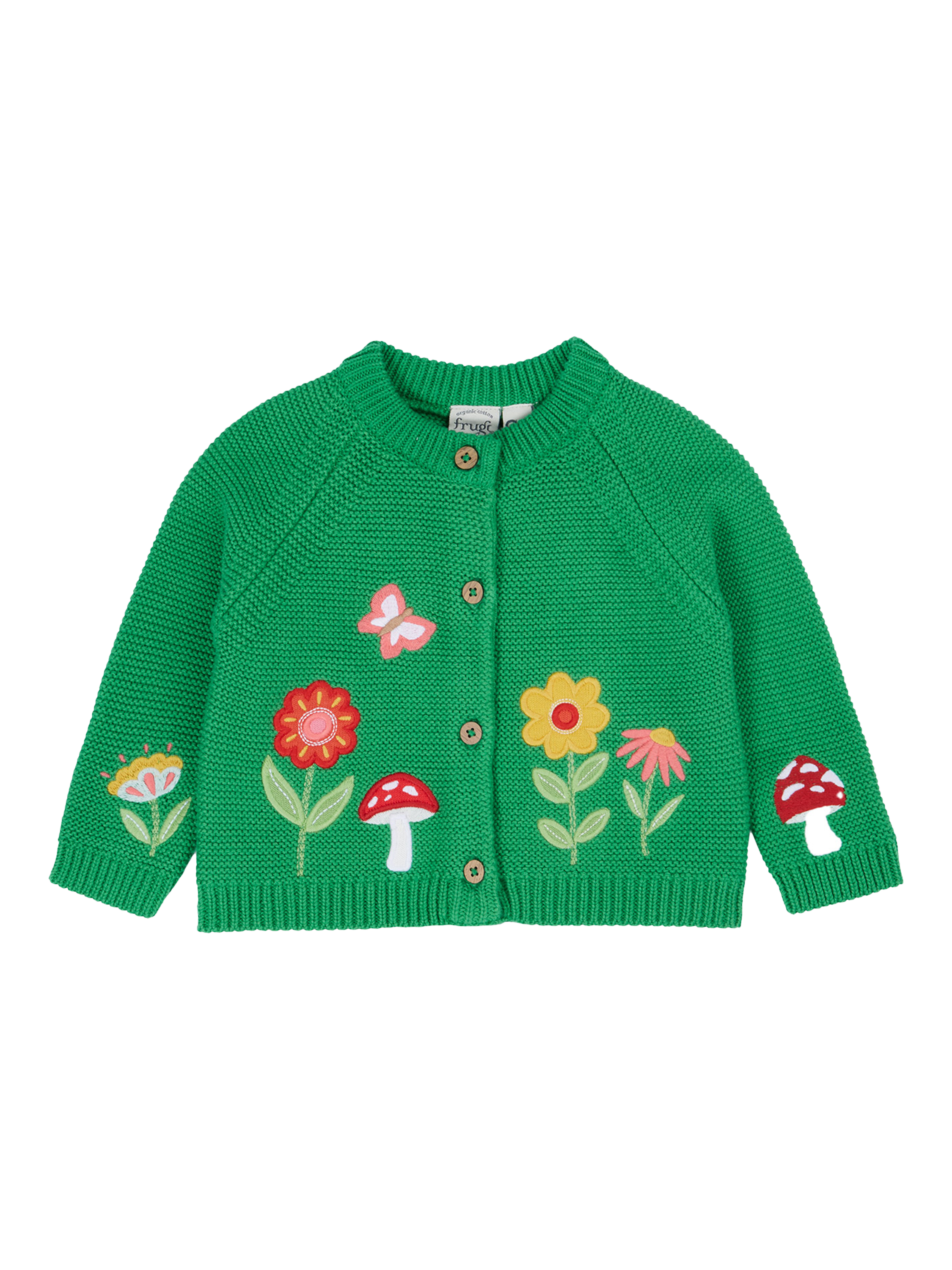 Product image 1 of 3, which shows Frugi Baby Colby Cotton Cardigan, Clover/Multi, 0-3 months