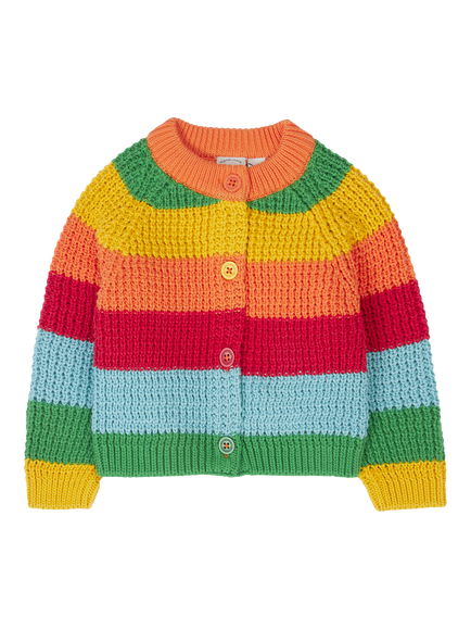 Frugi Kids' Cotton Cuddly Cardigan, Bright Rainbow Stri, Bright Rainbow Stri