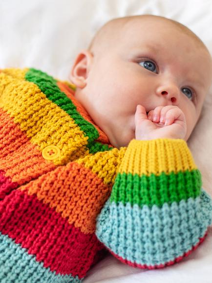 Frugi Kids' Cotton Cuddly Cardigan, Bright Rainbow Stri - view 2, Bright Rainbow Stri