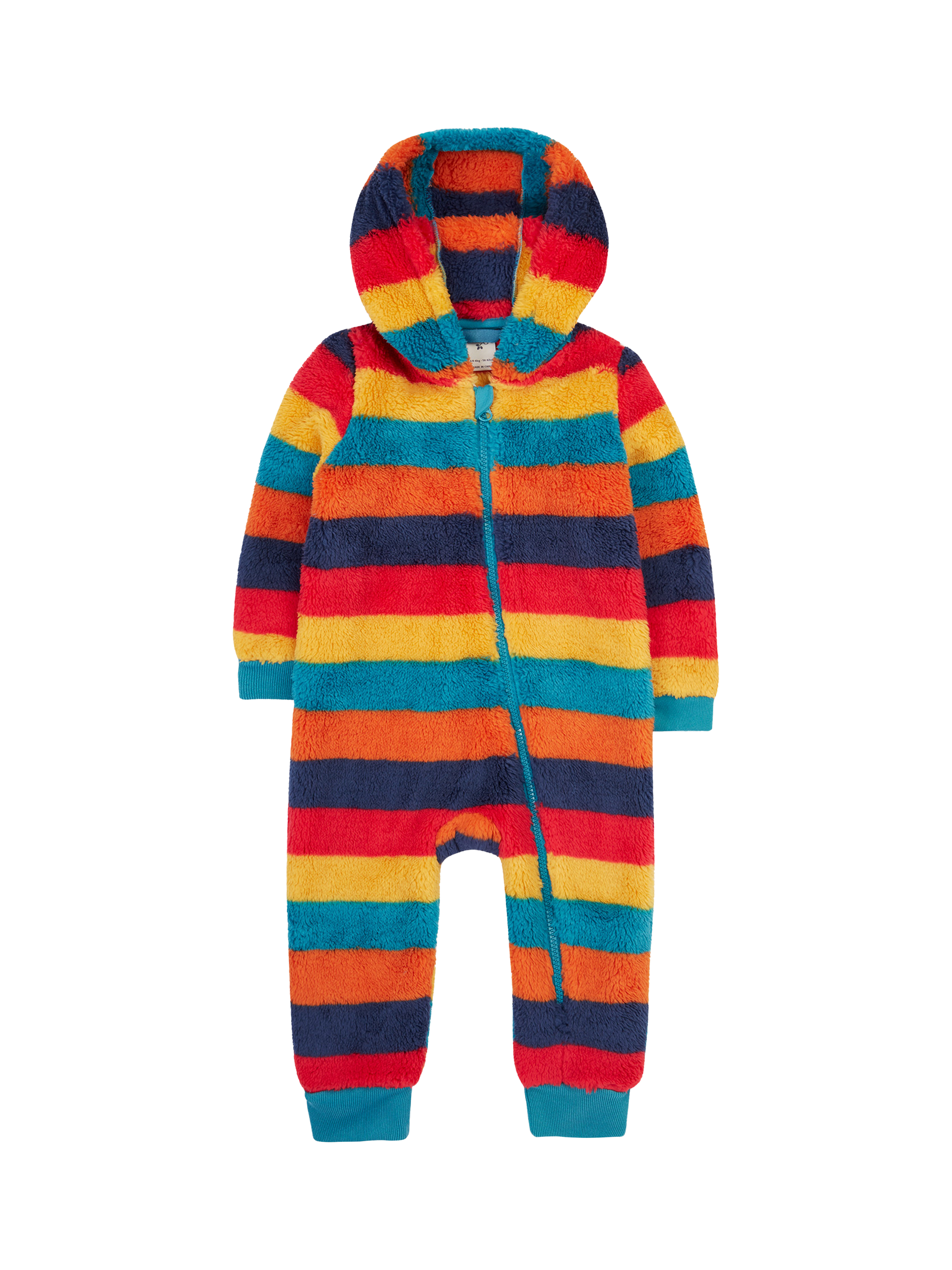 Product image 1 of 4, which shows Frugi Baby Cosy Ted Snuggle Suit, Autumn Stripe, 0-3 months