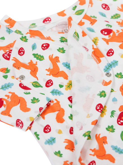 Frugi Baby Squirrel Wrap Bodysuits, Pack of 2, Squirrel Play/White - view 2, Squirrel Play/White