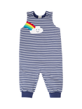 Frugi Baby Cotton Wilde Striped Dungarees, Navy Stripe/Rainbow