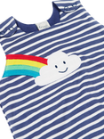 Frugi Baby Cotton Wilde Striped Dungarees, Navy Stripe/Rainbow