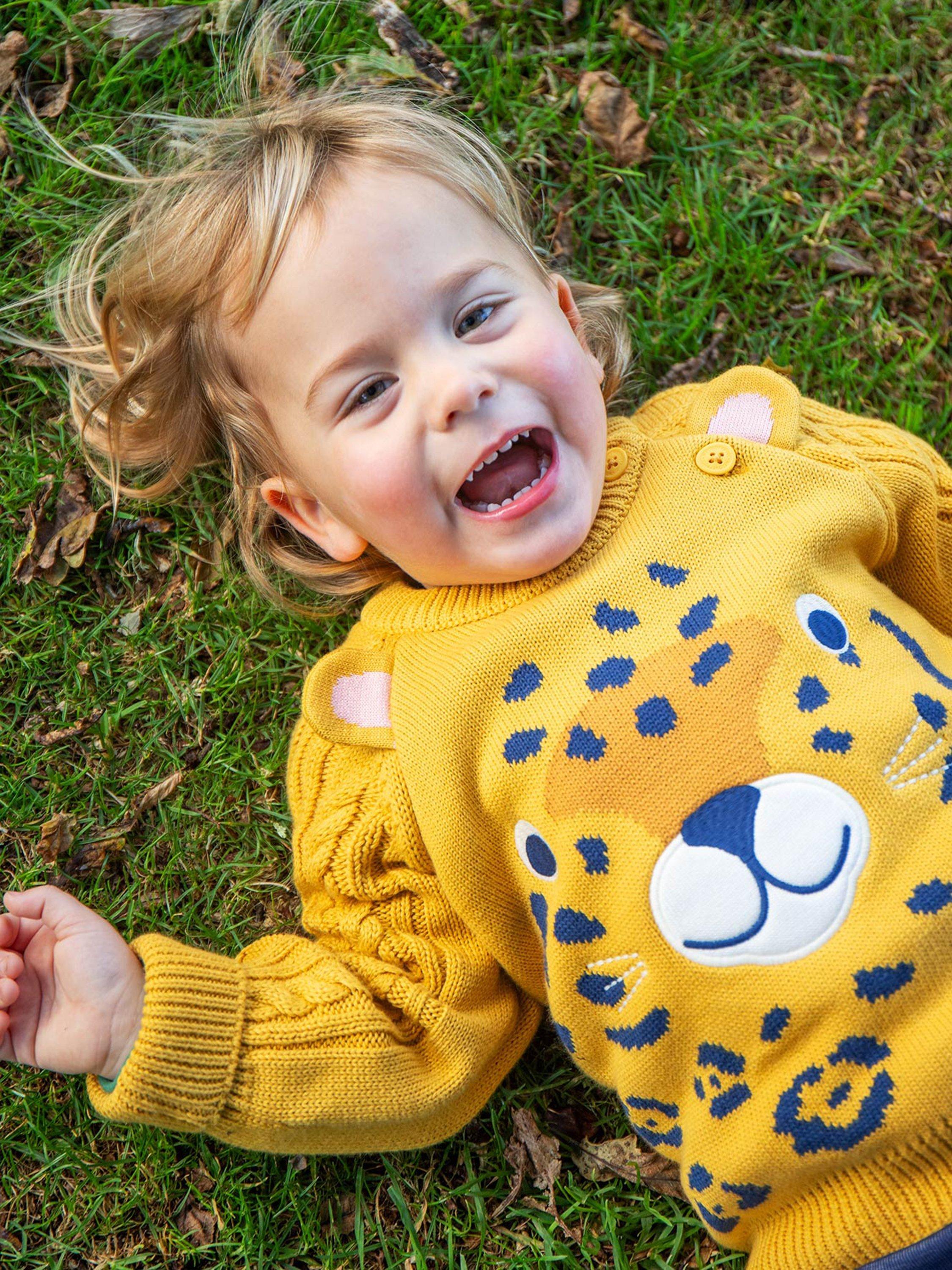 Product image 5 of 5, which shows Frugi Kids' Caleb Cotton Character Jumper, Primrose/Leopard, 0-3 months