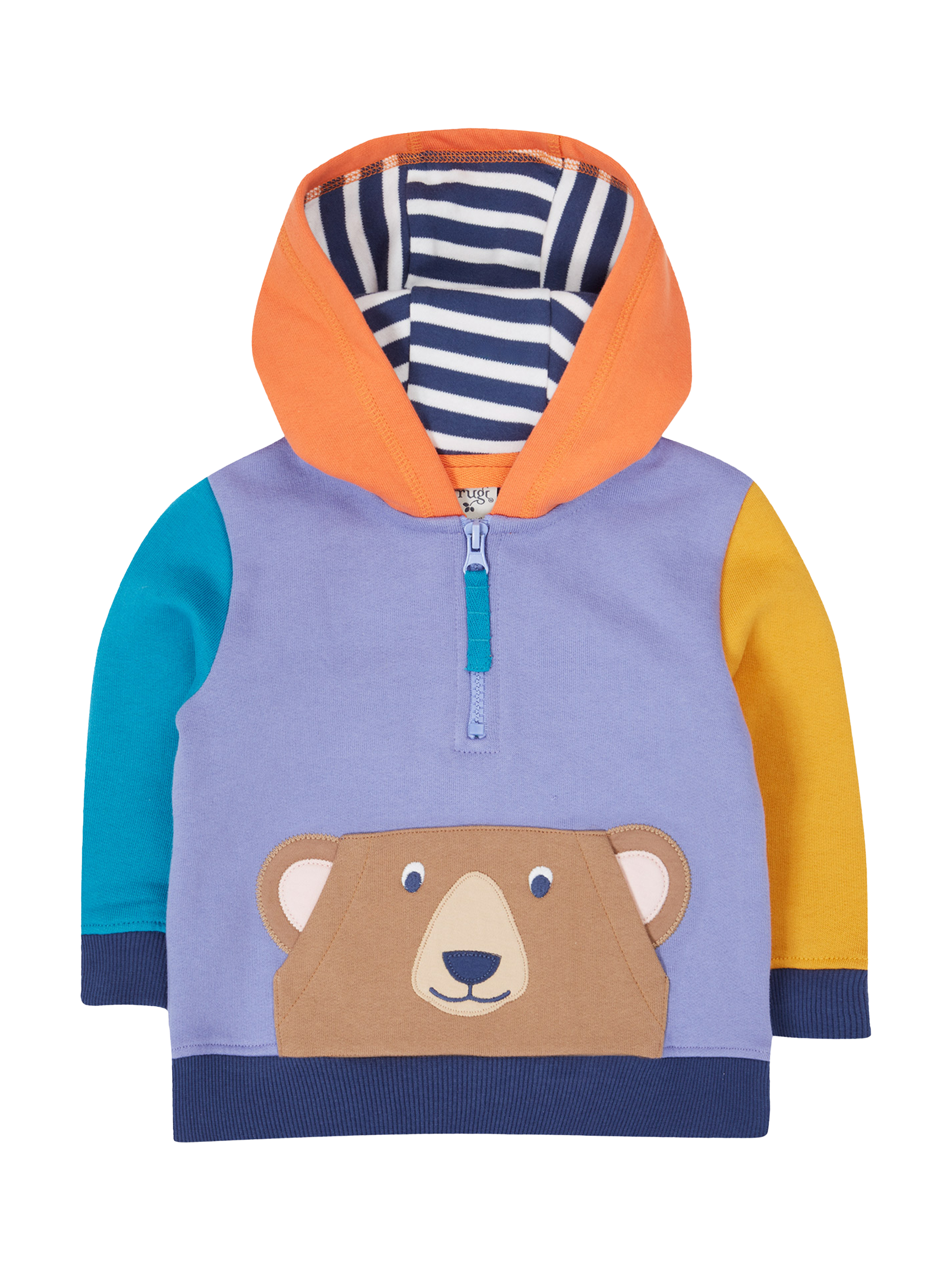 Frugi Kids' Hadley Cotton Half Zip Hoodie, Hotchpotch/Bear - Main Image