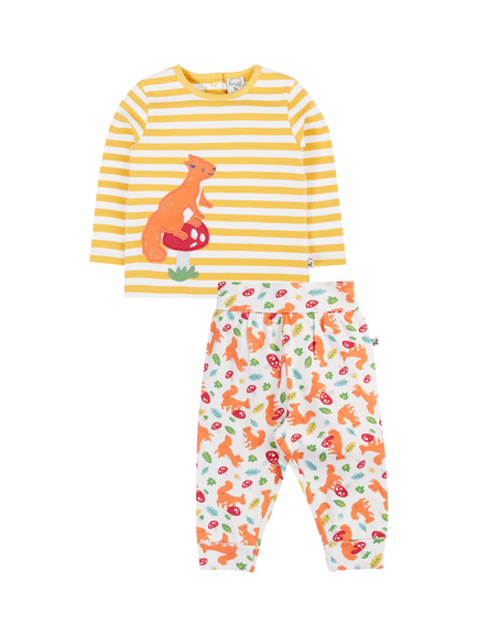 Frugi Kids' Frankie Cotton Top and Joggers Set, Bumblebee/Squirrel, Bumblebee/Squirrel