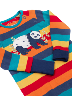 Frugi Baby Rowan Organic Cotton Rainbow Stripe Romper - view 2, Rainbow Stripe/Panda
