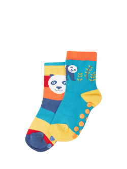 Fruig Kids' Cotton Blend Great Grippy Socks, Pack of 2, Panda/Multi, Panda/Multi
