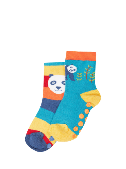 Fruig Kids' Cotton Blend Great Grippy Socks, Pack of 2, Panda/Multi, Panda/Multi