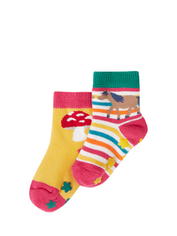 Frugi Kids' Cotton Blend Grippy Socks, Pack of 2, Wild Woods Multipack, Wild Woods Multipack