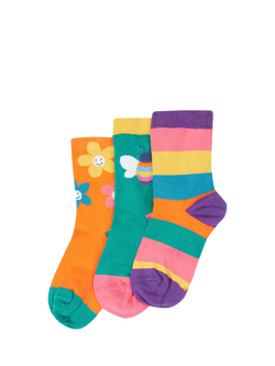 Frugi Kids' Cotton Blend Little Socks, Pack of 3, Fun Flowers Multi, Fun Flowers Multi