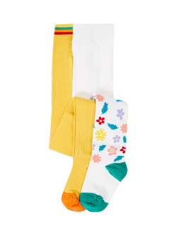 Frugi Kids' Norah Cotton Blend Tights, Pack of 2, Bumblebee/Flowers, Bumblebee/Flowers