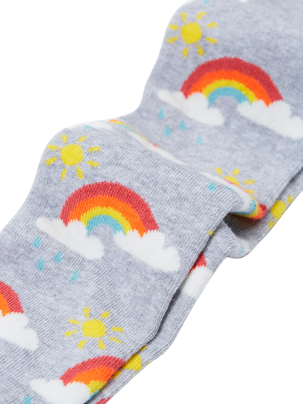 Frugi Baby Norah Organic Cotton Tights - view 2, Grey Marl/Rainbow