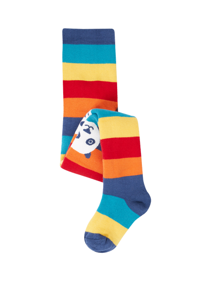 Frugi Baby Cotton Blend Toasty Tights, Rainbow Stripe/Panda, Rainbow Stripe/Panda