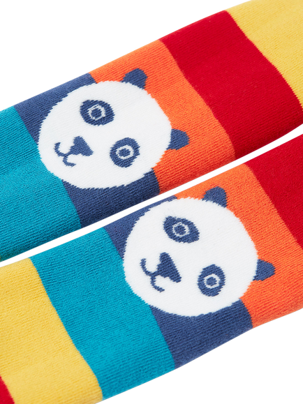 Frugi Baby Cotton Blend Toasty Tights, Rainbow Stripe/Panda - view 2, Rainbow Stripe/Panda