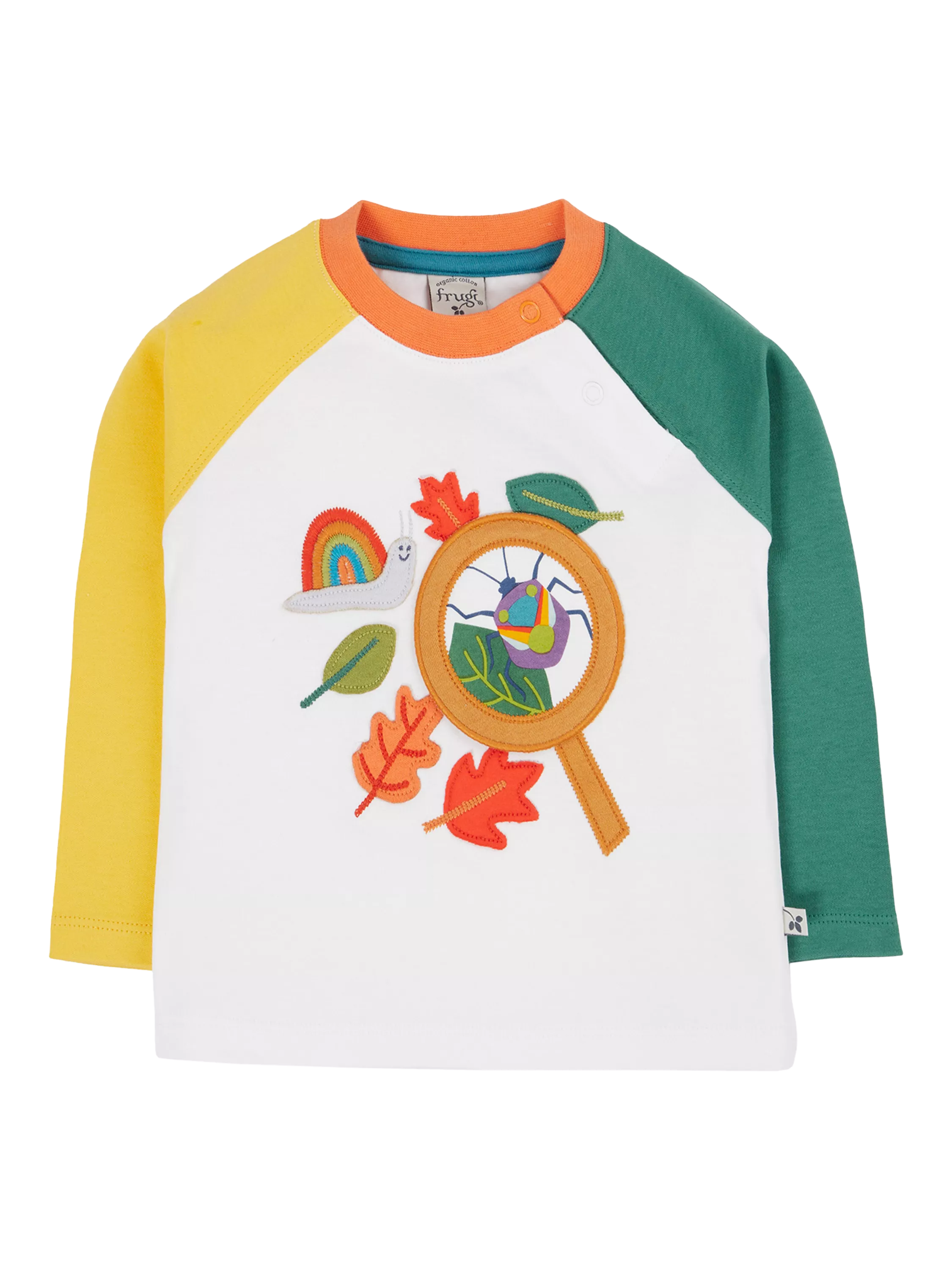 Frugi Kids' Alfie Cotton Raglan Long Sleeved Top, Soft White/Bugs