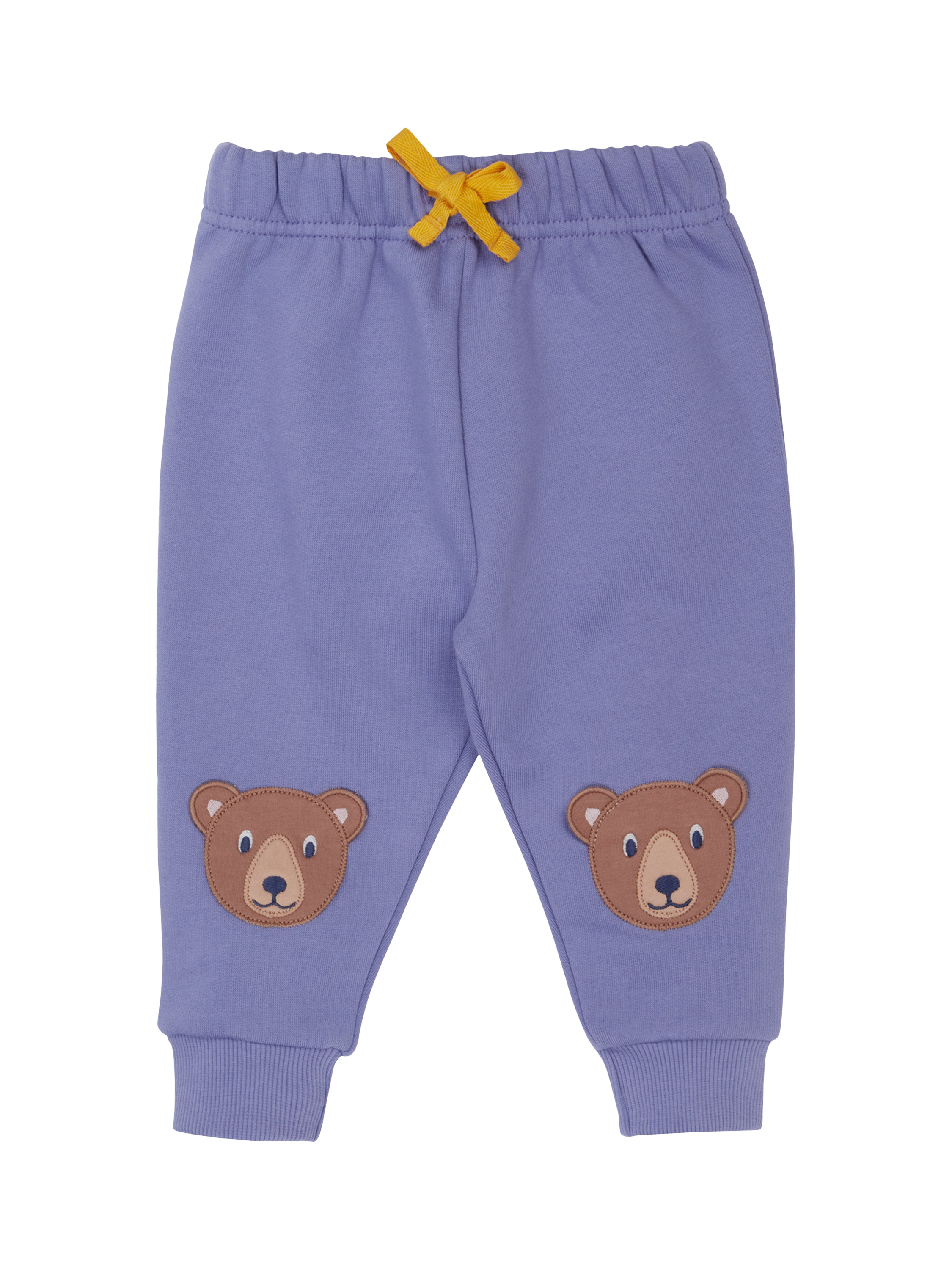 Product image 1 of 3, which shows Frugi Kids' Cotton Character Joggers, Grape/Bear, 0-3 months