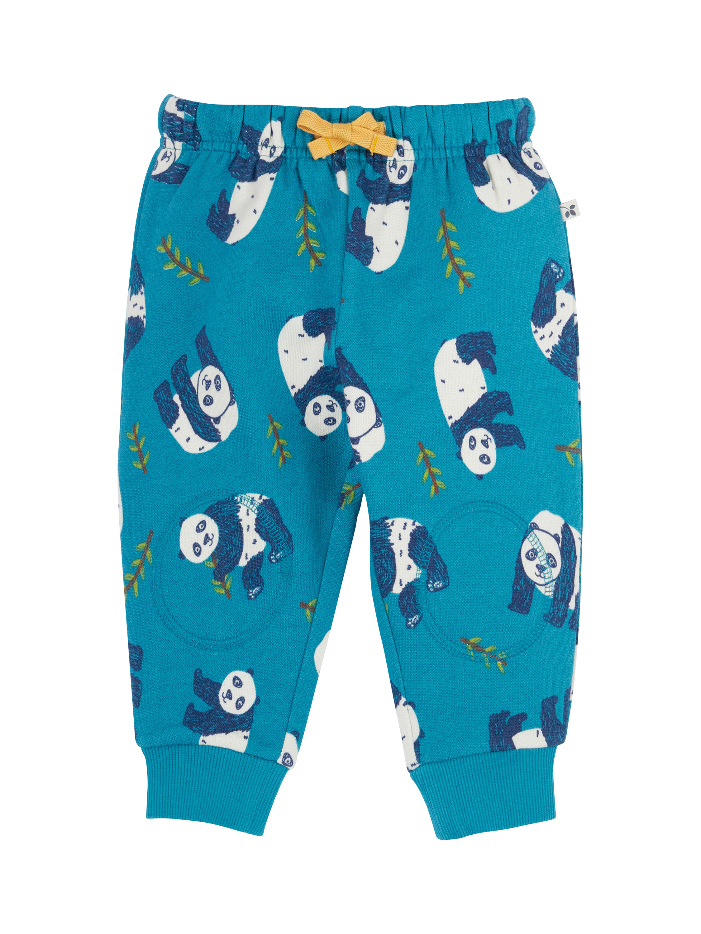 Product image 1 of 3, which shows Frugi Kids' Cotton Drawstring Snuggle Joggers, Panda Pals, 0-3 months