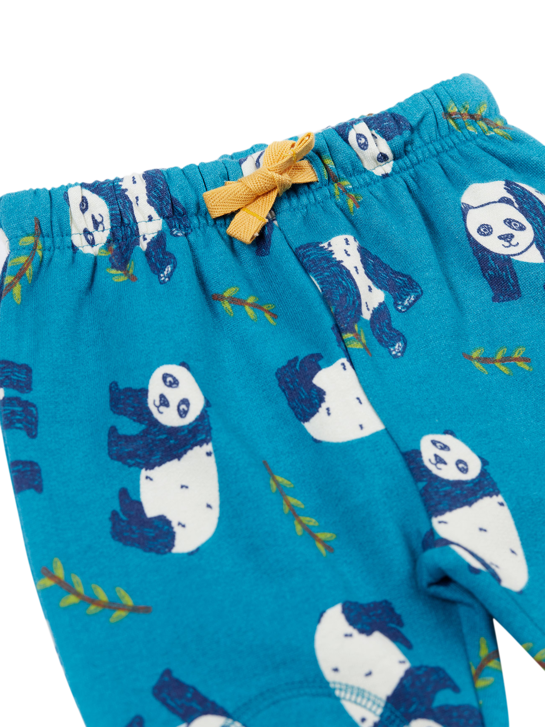 Product image 2 of 3, which shows Frugi Kids' Cotton Drawstring Snuggle Joggers, Panda Pals, 0-3 months
