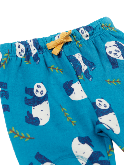 Frugi Kids' Cotton Drawstring Snuggle Joggers, Panda Pals - view 2, Panda Pals