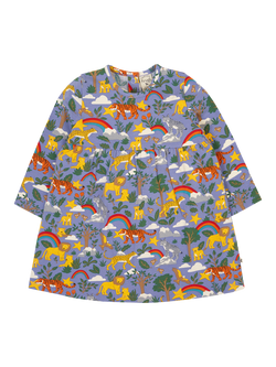 Frugi Kids' Dee Cotton Blend Long Sleeved Dress, Grape Into The Wild, Grape Into The Wild