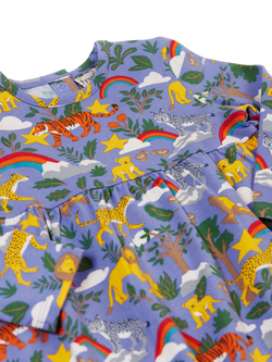 Frugi Kids' Dee Cotton Blend Long Sleeved Dress, Grape Into The Wild - view 2, Grape Into The Wild