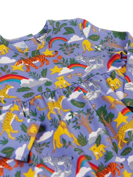 Frugi Kids' Dee Cotton Blend Long Sleeved Dress, Grape Into The Wild - view 2, Grape Into The Wild