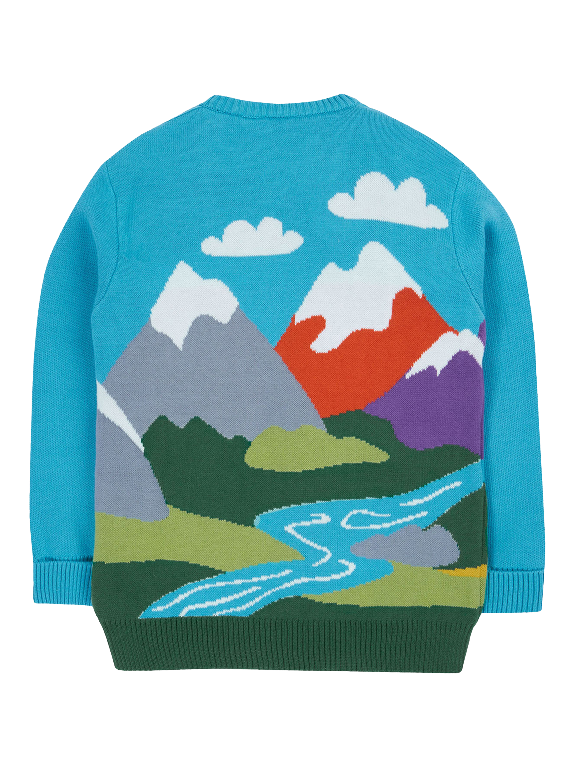 Frugi Kids' Elwood Cotton Knitted Jumper, Blue/Mountain Scene