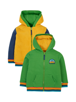 Frugi Kids' Helston Reversible Hoodie, Palm/Gold, Palm/Gold