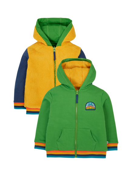 Frugi Kids' Helston Reversible Hoodie, Palm/Gold, Palm/Gold
