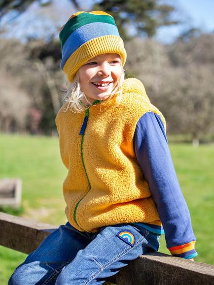 Frugi Kids' Helston Reversible Hoodie, Palm/Gold - view 2, Palm/Gold