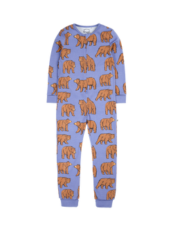 Frugi Kids' Zelah Zip Up Sleepsuit, Grape Beary Wild, Grape Beary Wild