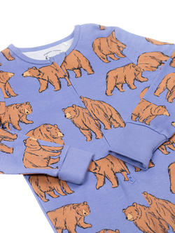 Frugi Kids' Zelah Zip Up Sleepsuit, Grape Beary Wild - view 2, Grape Beary Wild