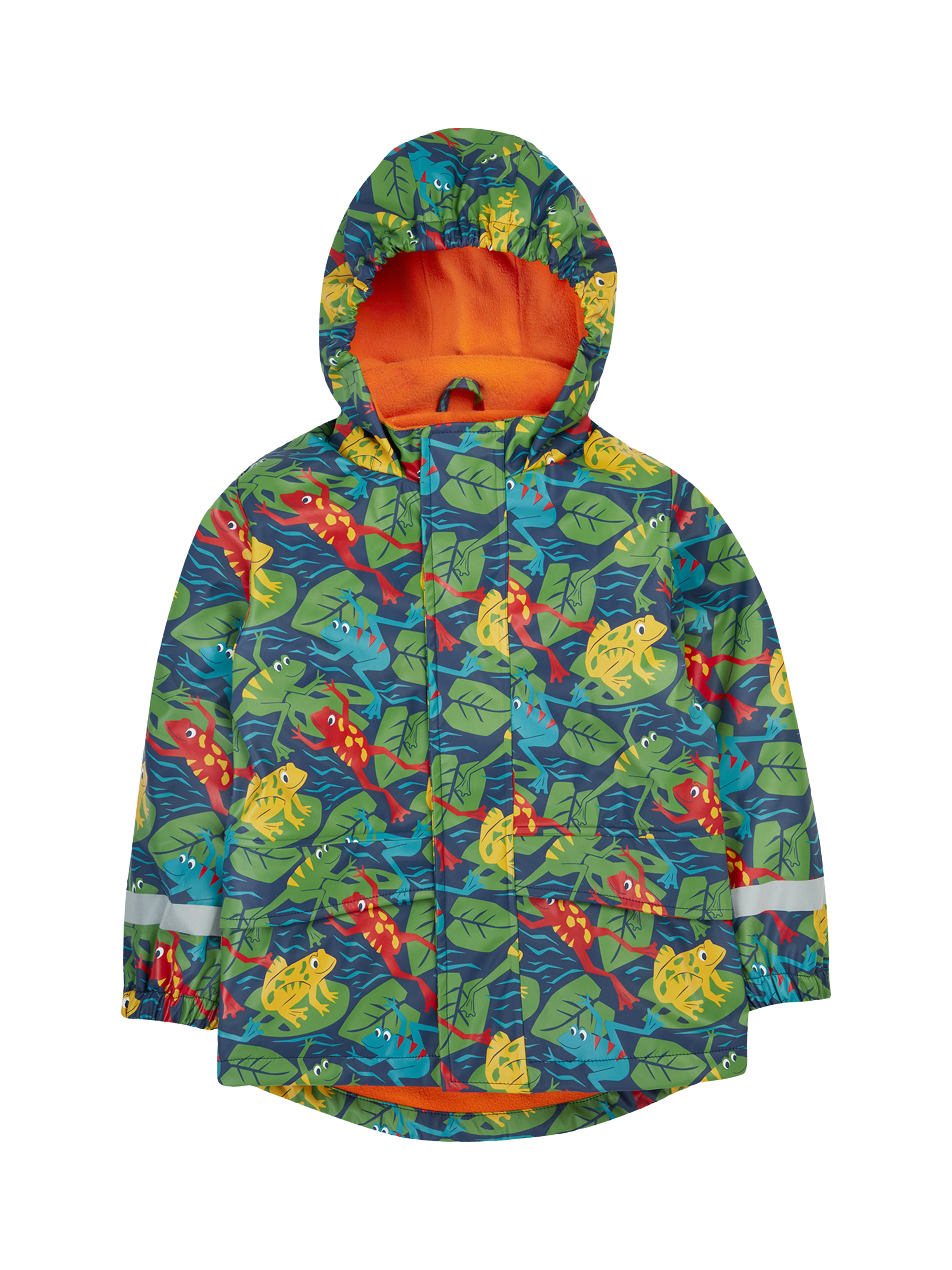 Product image 1 of 7, which shows Frugi Kids' Print Puddle Buster Waterproof Coat, Be Hoppy!, 1-2 years