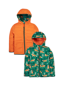 Frugi Kids' Reversible Toasty Trail Jacket, Woods Fox/Squirrel, Woods Fox/Squirrel