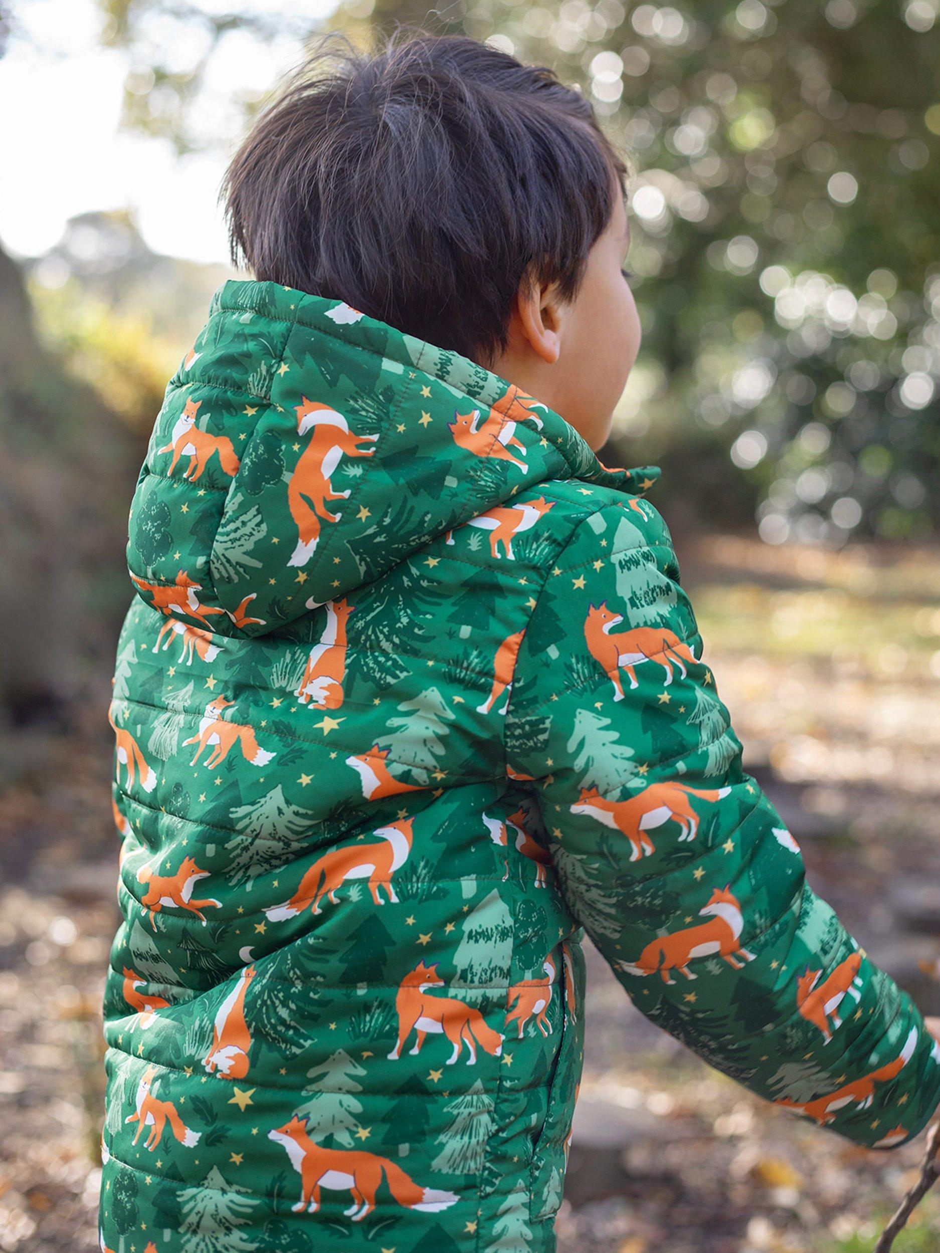 Product image 2 of 6, which shows Frugi Kids' Reversible Toasty Trail Jacket, Woods Fox/Squirrel, 1-2 years