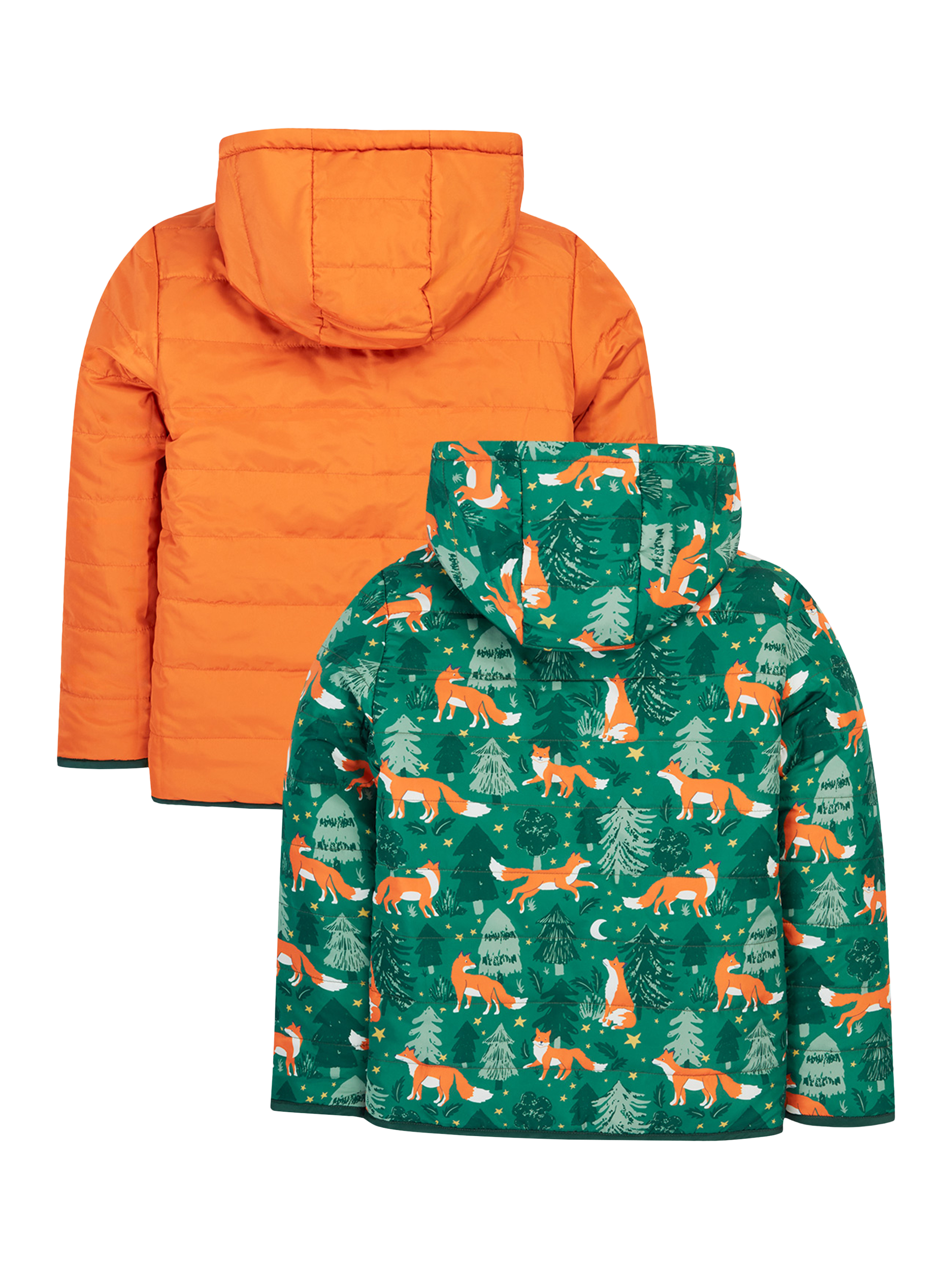 Product image 3 of 6, which shows Frugi Kids' Reversible Toasty Trail Jacket, Woods Fox/Squirrel, 1-2 years