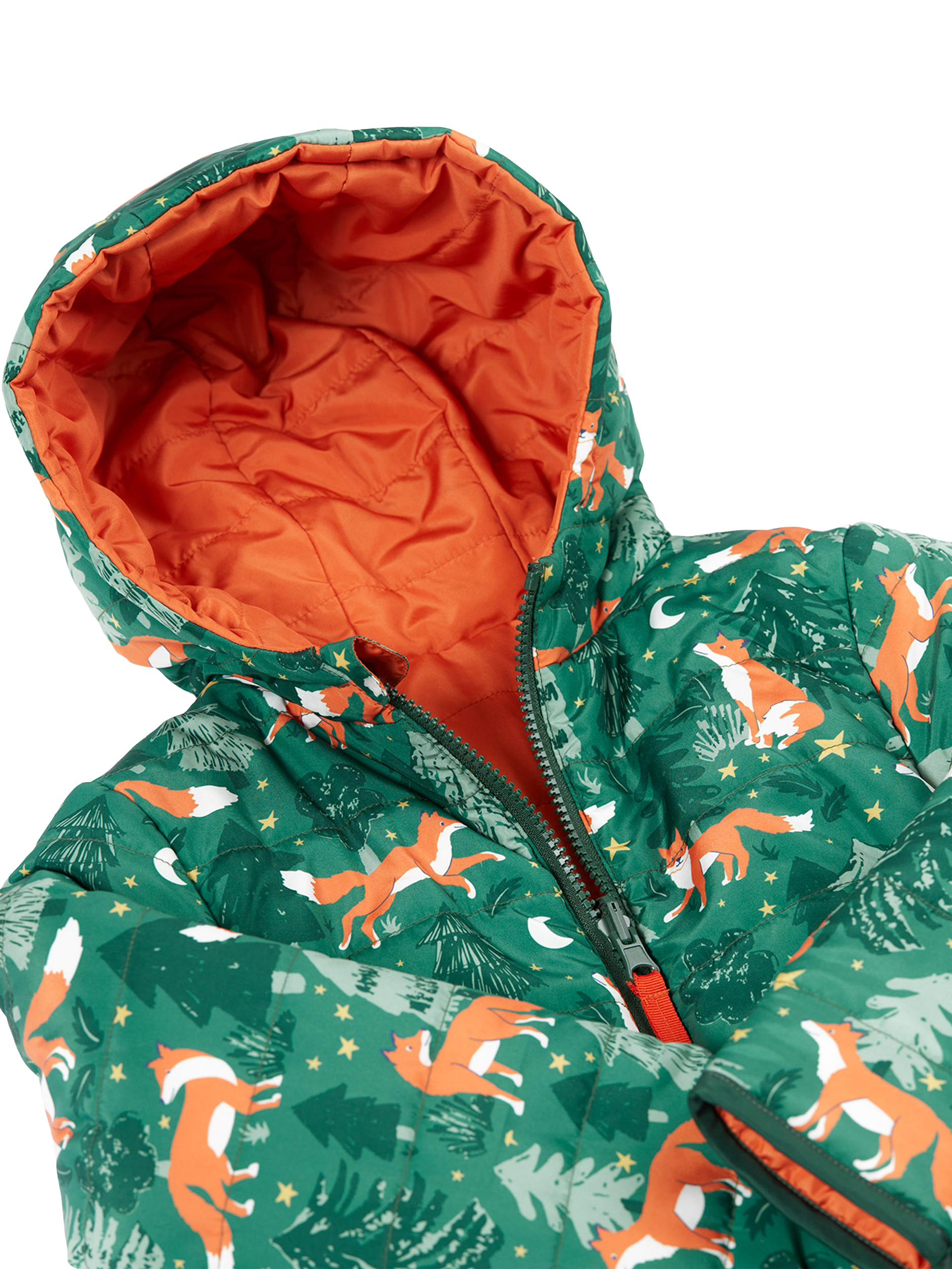 Product image 5 of 6, which shows Frugi Kids' Reversible Toasty Trail Jacket, Woods Fox/Squirrel, 1-2 years