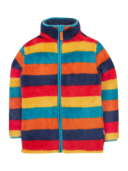 Frugi Kids' Zipped Teddy Fleece Jacket, Autumn Stripe, Autumn Stripe