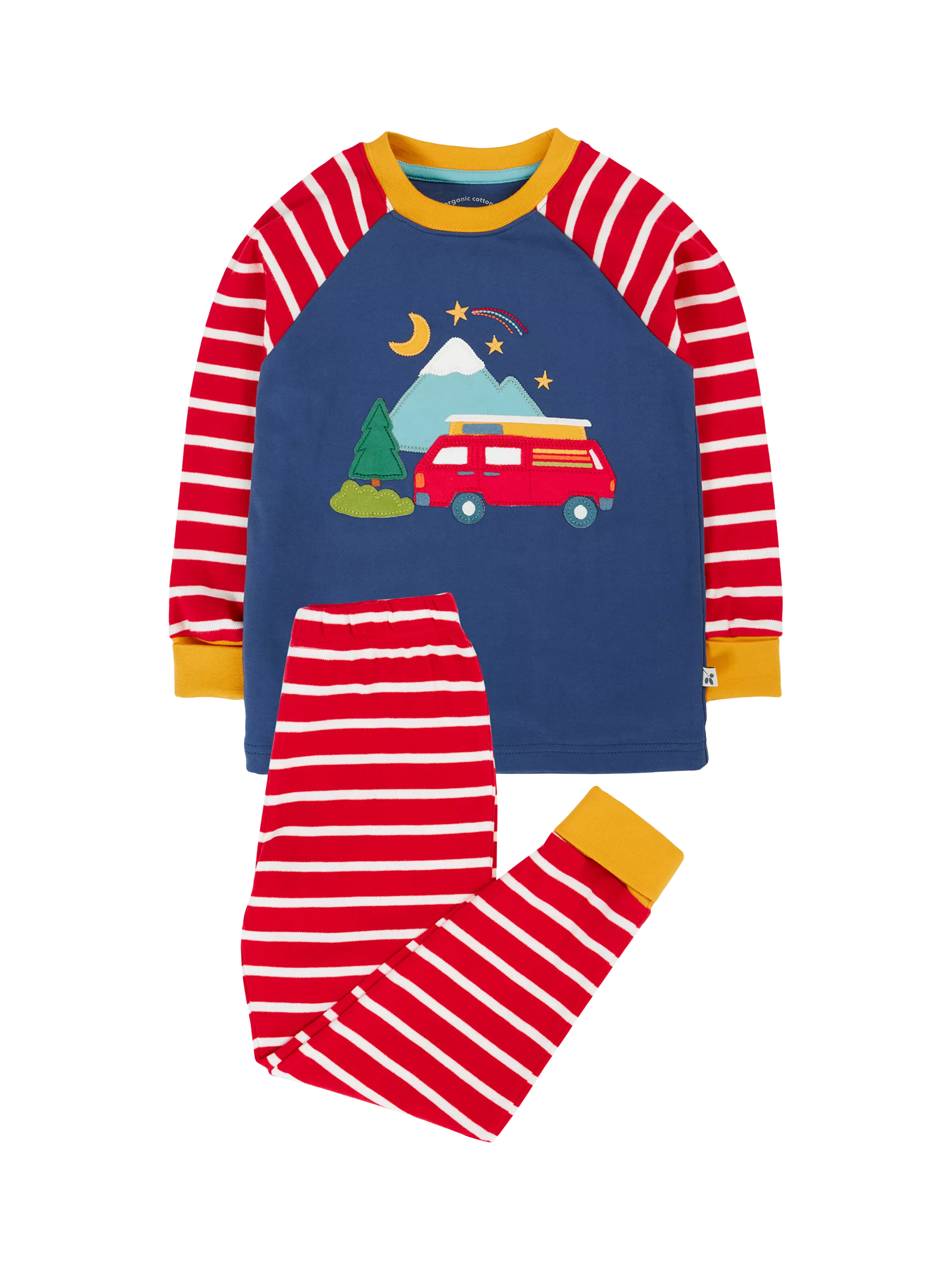Frugi Kids' Jamie Cotton Pyjamas, Red Breton/Campervan